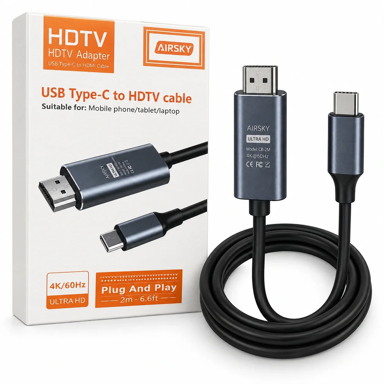 AIRSKY – Câble USB-C vers HDMI 4K 60 Hz – 2 m
